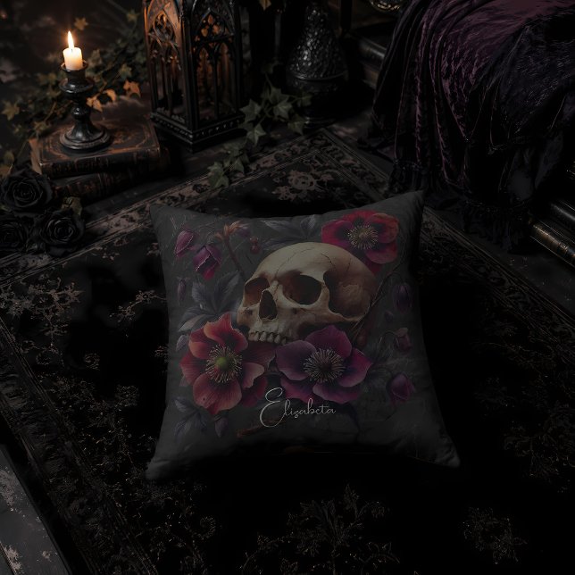 Gotische droevige schedel met bloemen kussen (Creator heeft geüpload)