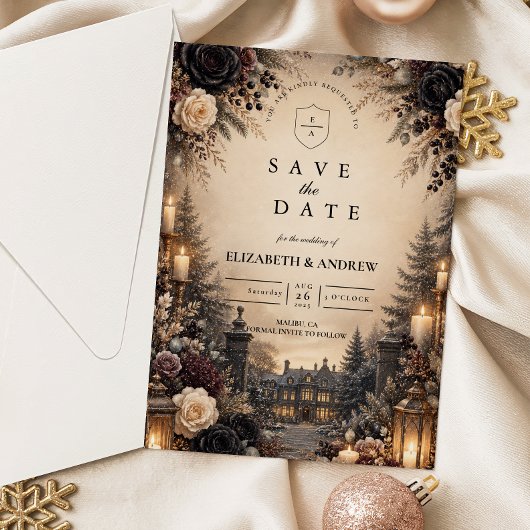Gotische droevige winterhuwelijk save the date
