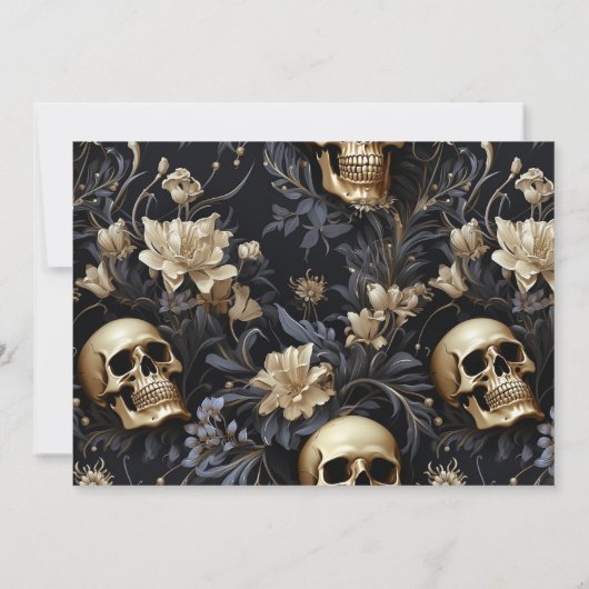Gotische Elegante Bloemen Schedels Gouden Bruiloft Save The Date (Achterkant)