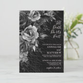 Gotische Elegante Bloemen Zwarte Huwelijk Kaart (Staand voorkant)