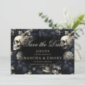 Gotische Elegante Bloemenschedels Donkere Bruiloft Save The Date (Staand voorkant)