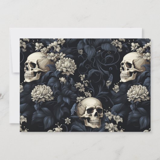 Gotische Elegante Bloemenschedels Donkere Bruiloft Save The Date (Achterkant)