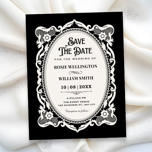 Gotische elegante bruiloft save the date