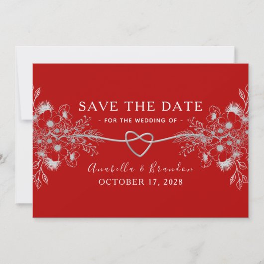 Gotische Elegante Rode Bloemen Bruiloft Save The Date (Voorkant)