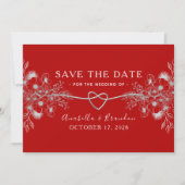 Gotische Elegante Rode Bloemige Bruiloft Save The Date (Voorkant)
