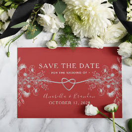 Gotische Elegante Rode Bloemige Bruiloft Save The Date