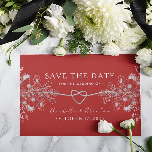 Gotische Elegante Rode Bloemige Bruiloft Save The Date