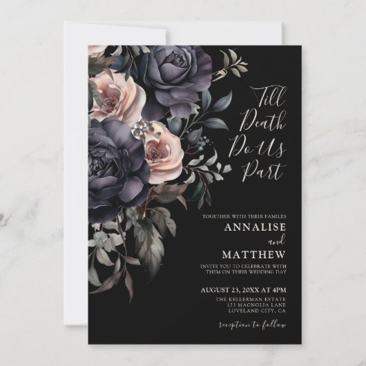 Gotische Elegante Rozen Bloemenbruiloft Kaart (Voorkant)