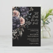 Gotische Elegante Rozen Bloemige Bruiloft Kaart (Staand voorkant)