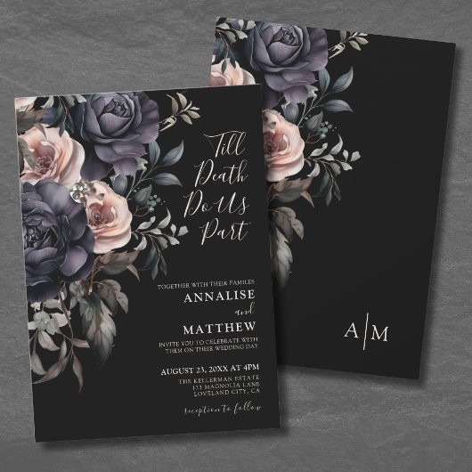 Gotische Elegante Rozen Bloemige Bruiloft Kaart