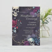 Gotische Elegante Schedel & Roos Handfasting Kaart (Staand voorkant)