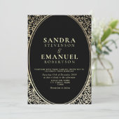 Gotische Elegante Zwart-Gouden Huwelijk Kaart (Staand voorkant)