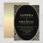 Gotische Elegante Zwart-Gouden Huwelijk Kaart (Voorkant / Achterkant)