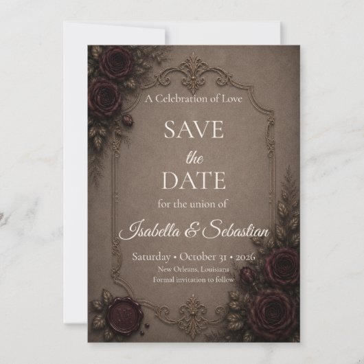 Gotische Elegantie Bruiloft  Save The Date (Voorkant)