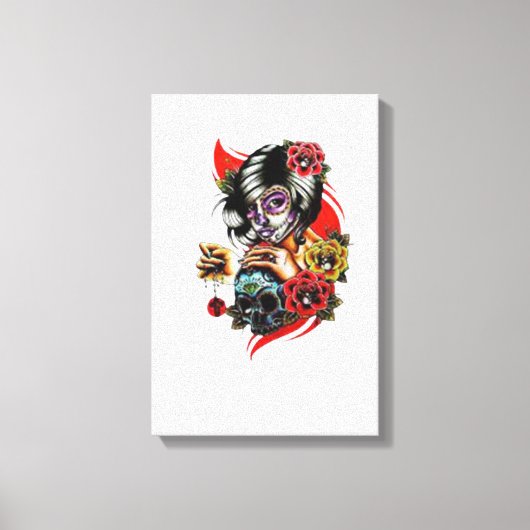 Gotische elegantie: dame met schedel en hanger canvas afdruk (Voorkant)