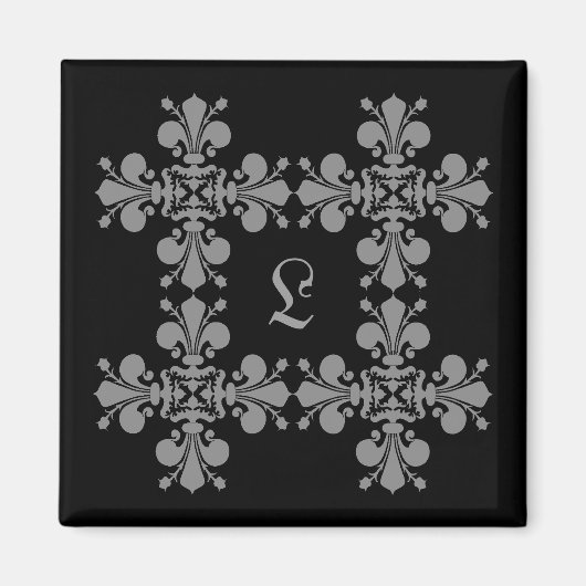 Gotische elegantie fleur de lis damast monogram magneet (Voorkant)