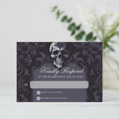 Gotische elegantie Paarse Boho schedel bruiloft RSVP Kaartje (Staand voorkant)