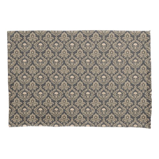 Gotische Elegantie Schedel Damast Kussensloop (Voorkant)