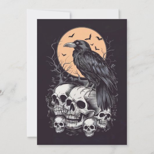 Gotische elegantie schedels Raven Halloween Party Kaart (Achterkant)