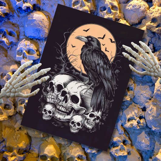 Gotische elegantie schedels Raven Halloween Party Kaart