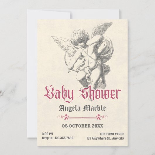 gotische engel baby shower kaart (Voorkant)