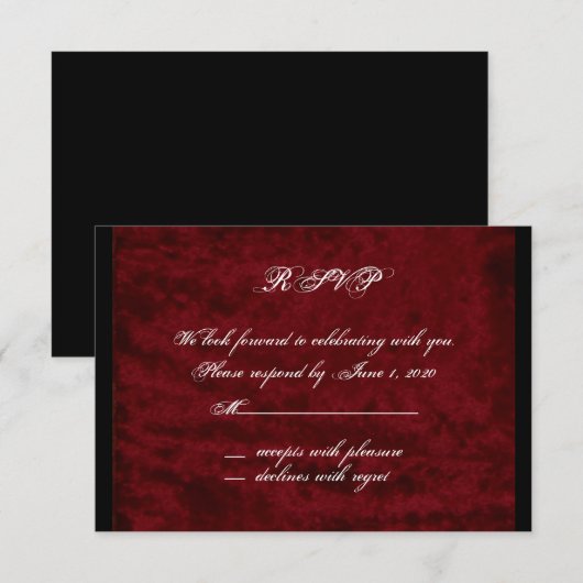 Gotische engel op rode fluwelen antwoordkaart RSVP kaartje (Voorkant / Achterkant)