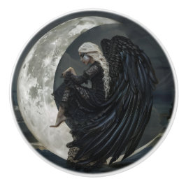 Gotische Engel Zittend op de Maan Keramische Knop