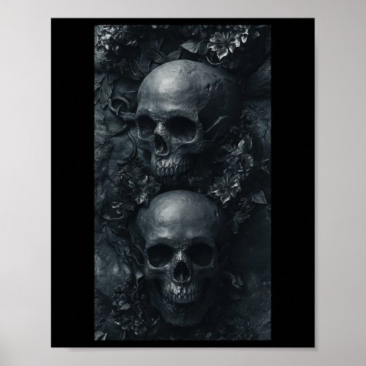 Gotische esthetische grunge schedel kunst botanisc poster (Voorkant)