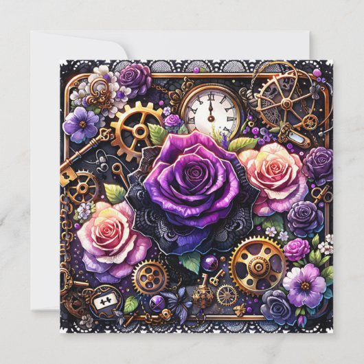 gotische esthetische steampunk bruiloft kaart (Achterkant)