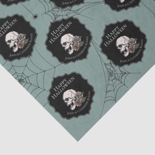 Gotische Eucalyptus Groene Bloemenschedel Hallowee Tissuepapier (Detail)