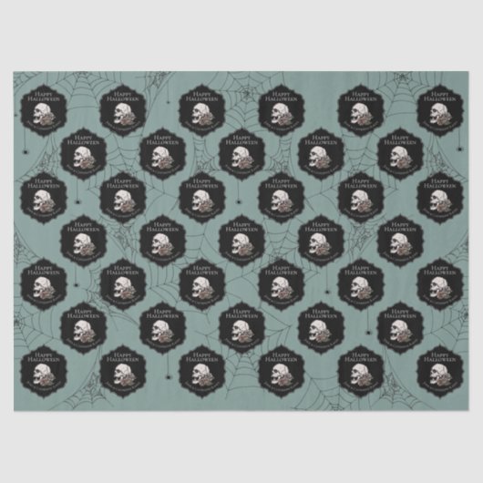 Gotische Eucalyptus Groene Bloemenschedel Hallowee Tissuepapier (Voorkant)