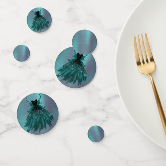 Gotische Fairy Blauwgroen jurk | Deep Midnight Gre Confetti (Groep)