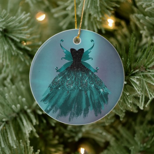Gotische Fairy Blauwgroen jurk | Deep Midnight Gre Keramisch Ornament (Boom)