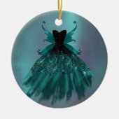 Gotische Fairy Blauwgroen jurk | Deep Midnight Gre Keramisch Ornament (Voorkant)