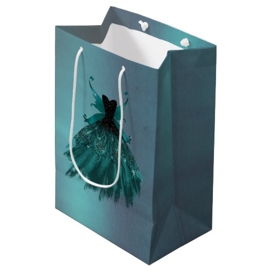 Gotische Fairy Blauwgroen jurk | Deep Midnight Gre Medium Cadeauzakje (Voorkant Gekanteld)