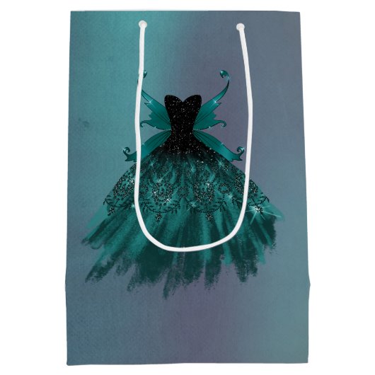 Gotische Fairy Blauwgroen jurk | Deep Midnight Gre Medium Cadeauzakje (Achterkant)