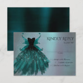 Gotische Fairy Blauwgroen jurk | Deep Midnight Gre RSVP Kaartje (Voorkant / Achterkant)