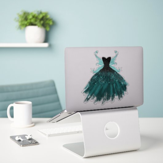 Gotische Fairy Blauwgroen jurk | Deep Midnight Gre Sticker (Laptop op bureau)