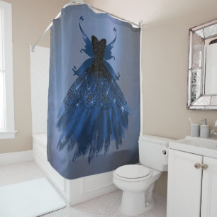 Gotische Fairy Navy Gown   Deep Cobalt Blue Sheen Douchegordijn