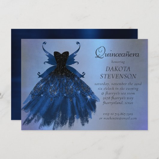 Gotische Fairy Navy Gown | Deep Cobalt Blue Sheen Kaart (Voorkant / Achterkant)