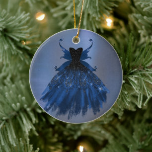 Gotische Fairy Navy Gown   Deep Cobalt Blue Sheen Keramisch Ornament