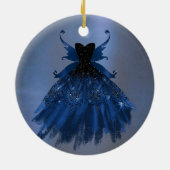 Gotische Fairy Navy Gown | Deep Cobalt Blue Sheen Keramisch Ornament (Achterkant)