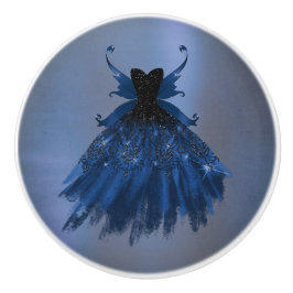 Gotische Fairy Navy Gown | Deep Cobalt Blue Sheen Keramische Knop