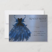 Gotische Fairy Navy Gown | Deep Cobalt Blue Sheen RSVP Kaartje (Voorkant)