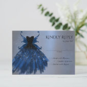 Gotische Fairy Navy Gown | Deep Cobalt Blue Sheen RSVP Kaartje (Staand voorkant)