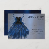 Gotische Fairy Navy Gown | Deep Cobalt Blue Sheen RSVP Kaartje (Voorkant / Achterkant)