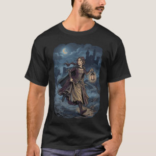 Gotische Fantasy Middeleeuws Meisje Lantaarn Kaste T-shirt