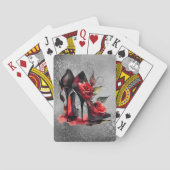 Gotische Fashionista Rode Zool Stilettos met Rozen Pokerkaarten (Achterkant)