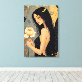 Gotische fee met witte vleugels en roos canvas afdruk (Insitu (Houten vloer))