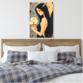 Gotische fee met witte vleugels en roos canvas afdruk (Insitu (Slaapkamer))